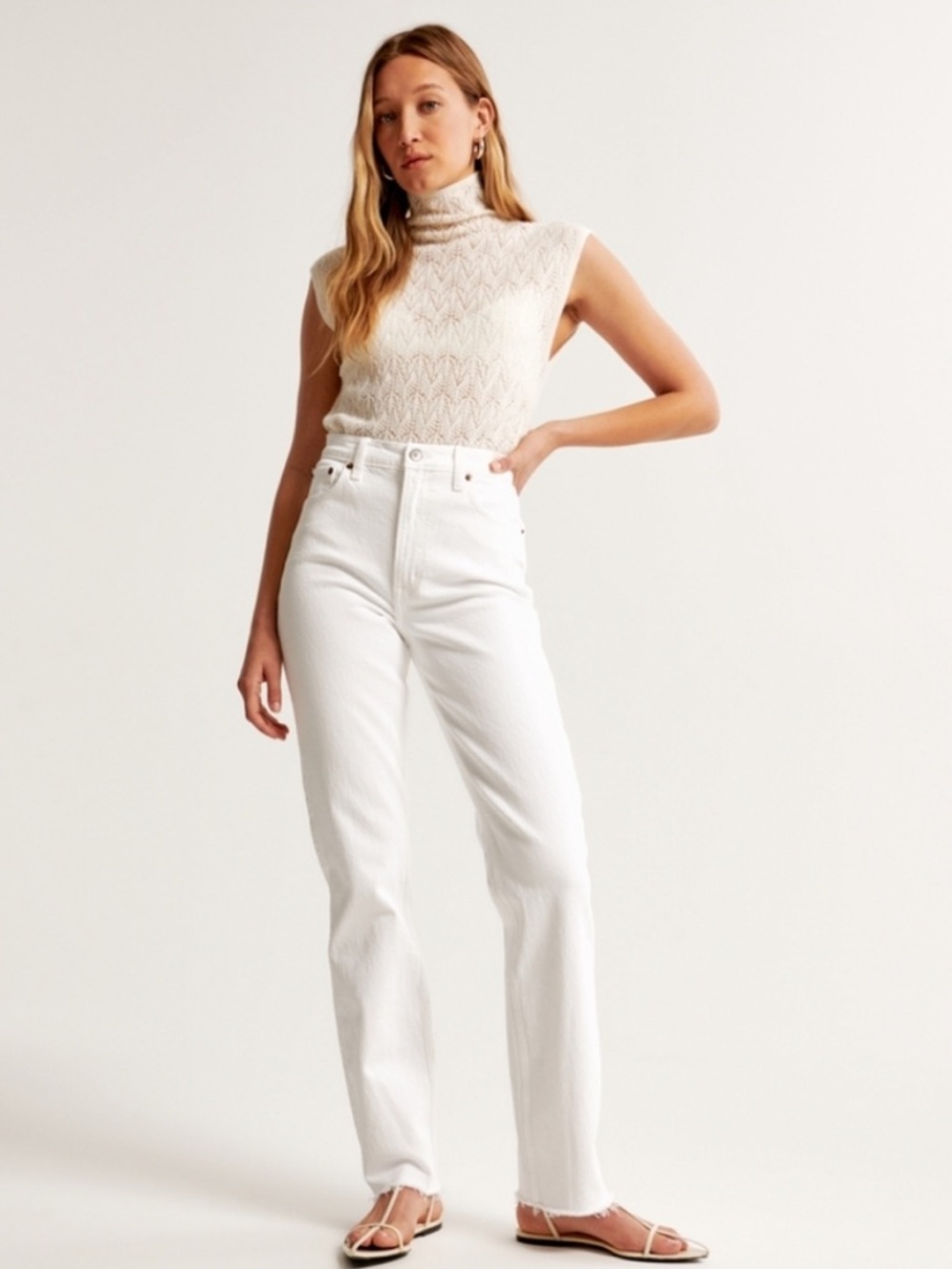Abercrombie & Fitch White High-Rise Straight-Leg Jeans